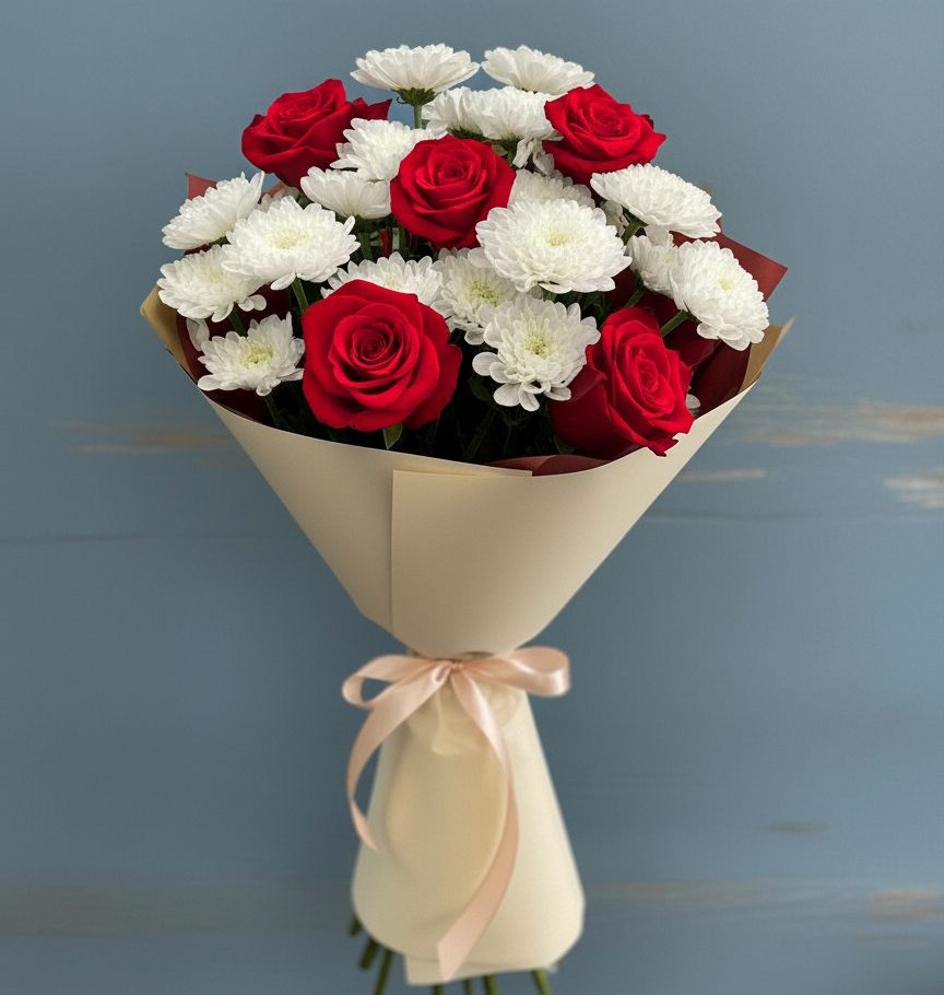 Букет цветов из: Розы и Хризантемы в Шигоны