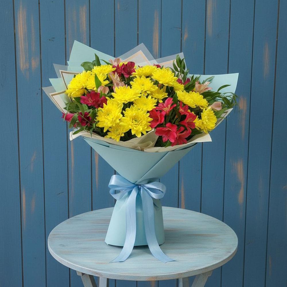 Букет цветов из: Альстромерии и Хризантемы в Шигоны
