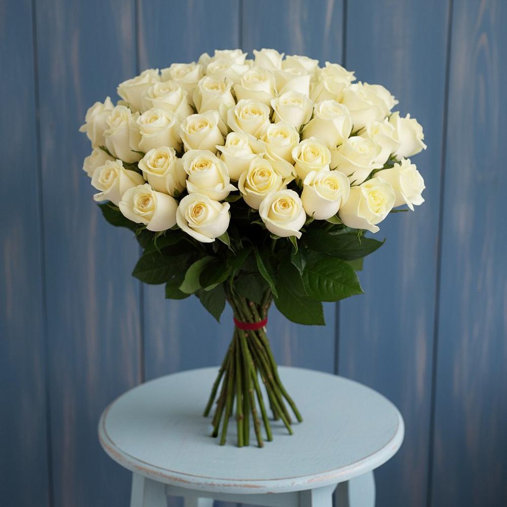 Букет 51 Белая роза Эдлесс Лав в Шигоны