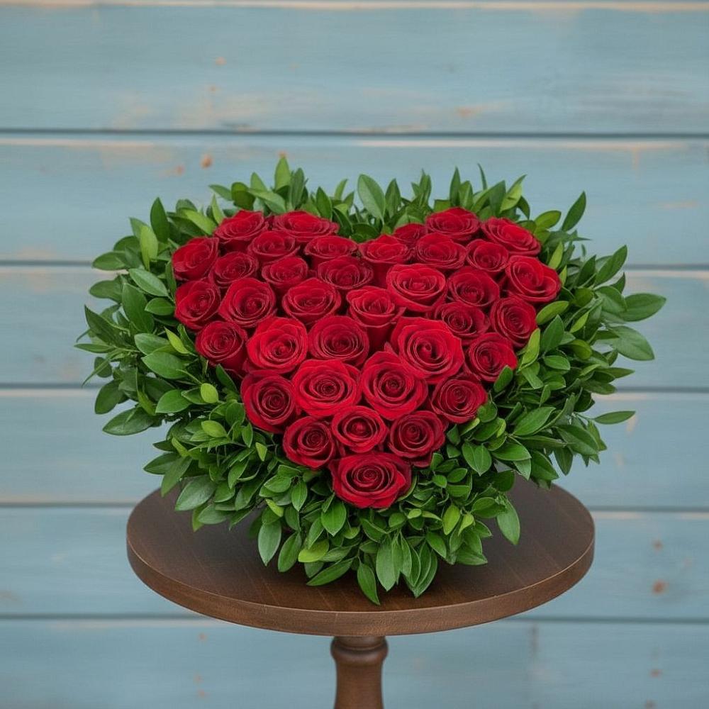 Цветочная композиция из Розы в виде сердца в Шигоны