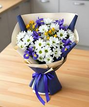 Букет цветов из:  Розы, Ирисы и Хризантемы #REPLACE_PRED# Шигоны