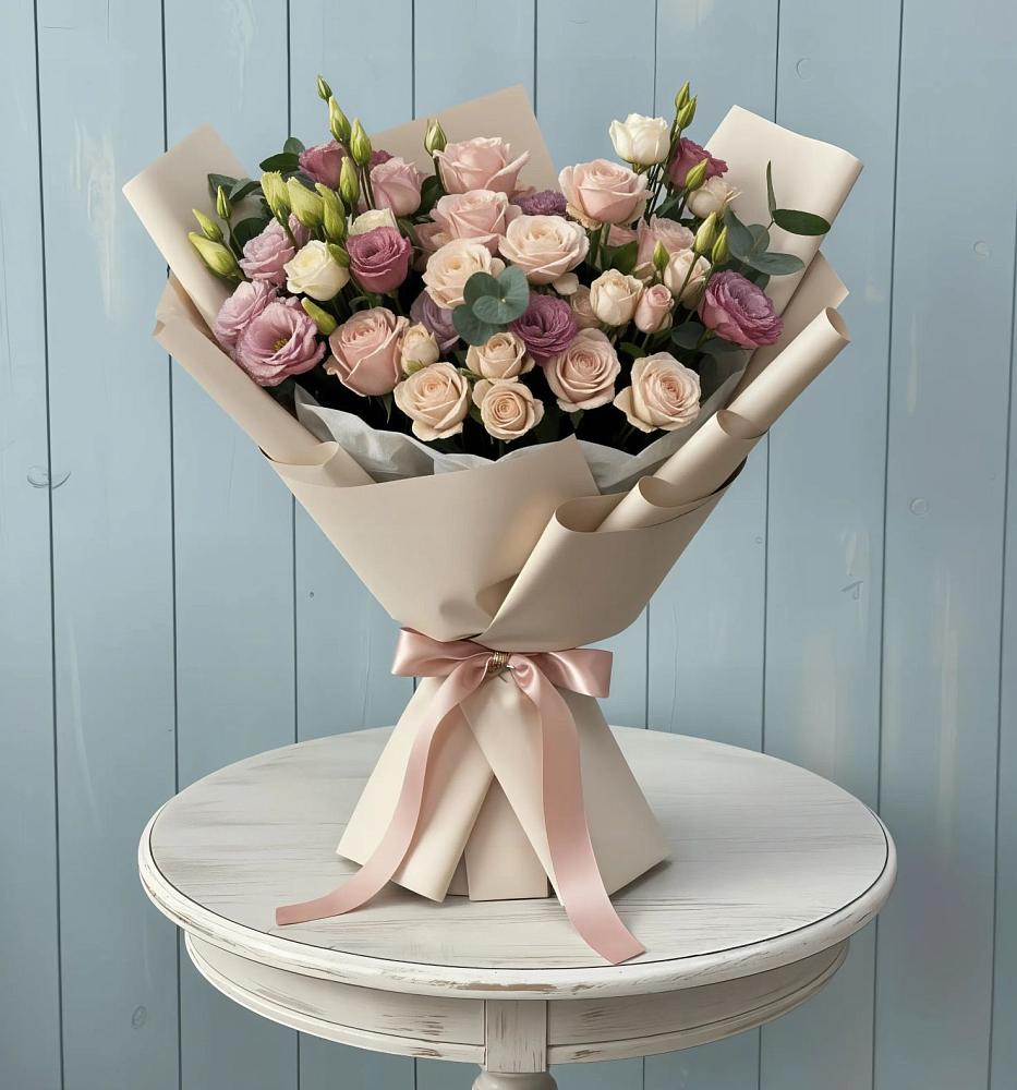 Букет цветов из: Розы и Лизиантусы в Шигоны