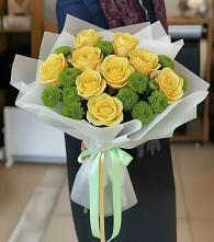 Букет цветов из:  Хризантемы и Розы #REPLACE_PRED# Шигоны