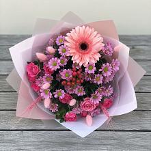 Букет цветов из:  Розы, Герберы и Хризантемы в Шигоны