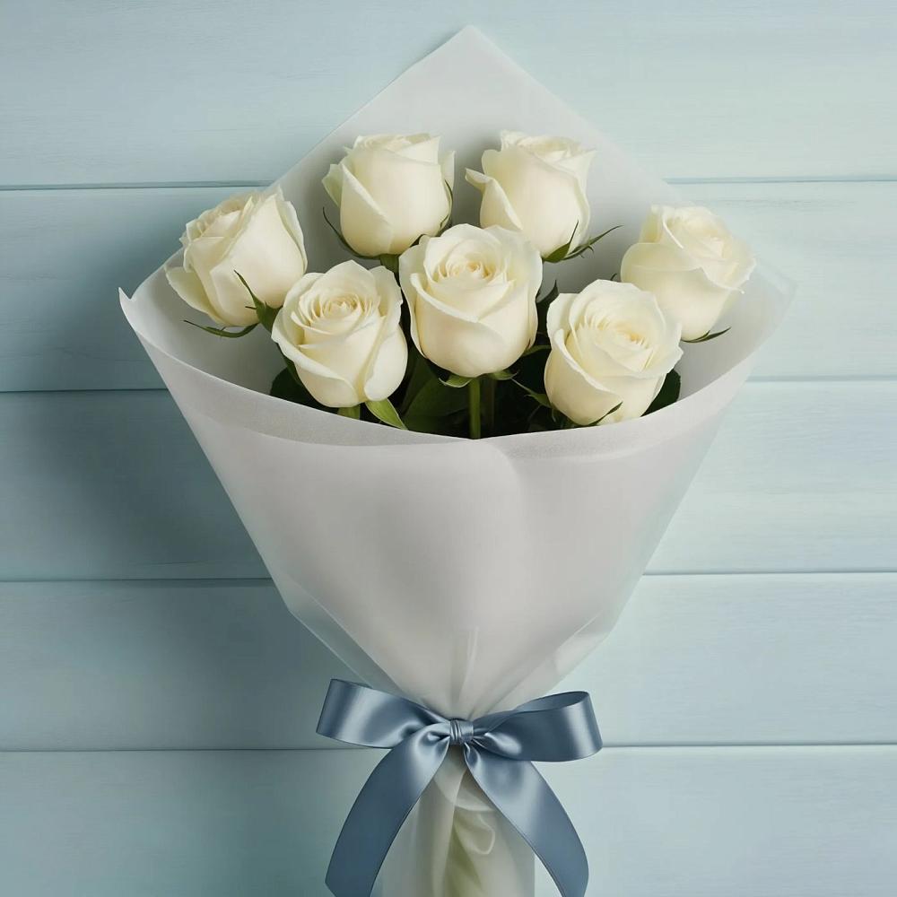 Букет 7 Белых роз Эдлесс Лав в Шигоны